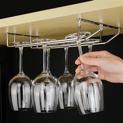 stainless steel under cabinet wine glass rack|under counter wine glass holder.